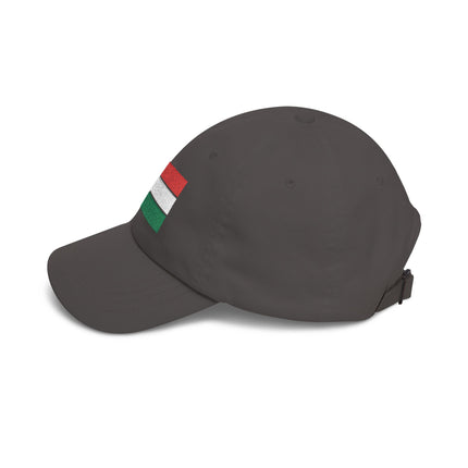 Embroidered Hungarian flag baseball cap in charcoal gray.