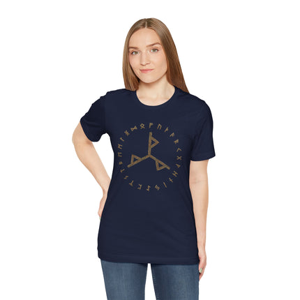 Norse Power Bind Rune and Elder Futhark runes graphic tee for mythology lovers.