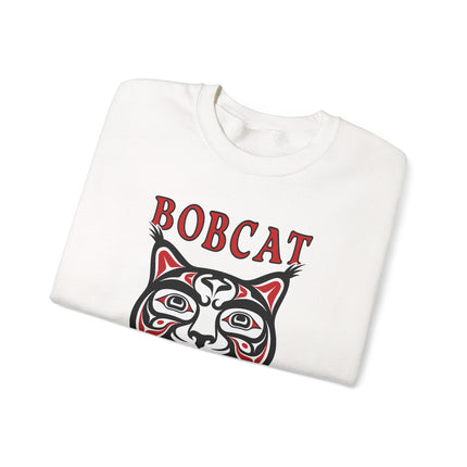 Bobcat Spirit Native American art graphic on a cozy pullover sweatshirt.