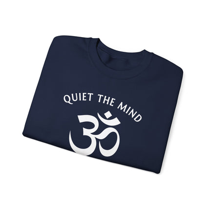 Om symbol sweatshirt featuring "Quiet The Mind, Soul Will Speak" mindfulness quote design.