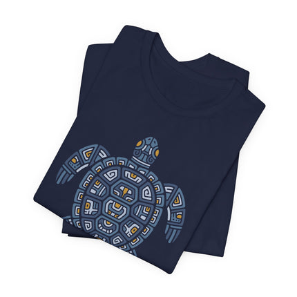 Mayan Turtle T-Shirt | Green and Gold Geometric Shell Design Tee