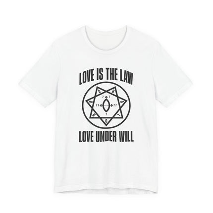 Love Is The Law Thelema occult symbol graphic t-shirt design.