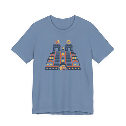 Aztec Temple T-Shirt | Red and Gold Stepped Architecture Design Tee