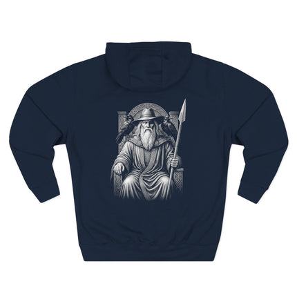 Norse mythology art of Odin, the Allfather, with ravens and a spear, Viking god design.