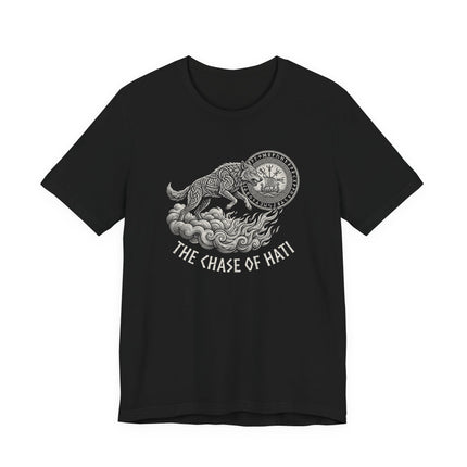 The Chase of Hati Norse Mythology T-Shirt | Viking Wolf Graphic Tee