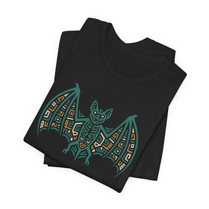 Mayan Bat T-Shirt | Teal and Gold Geometric Spread-Wing Design Tee