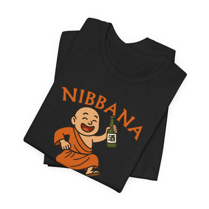 Nibbana Can Wait Monk T-Shirt | Funny Sake Bottle Buddhist Tee | Wait