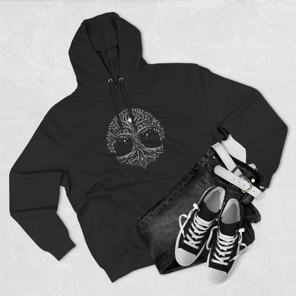 Celtic Tree of Life hoodie featuring an intricate world tree graphic and skull design.