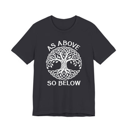 As Above So Below Celtic Tree of Life graphic tee with knotwork design.