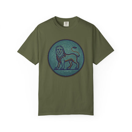 Blue Grey Mosaic Lion T-Shirt | Ancient Animal Graphic Tee | Comfort Colors