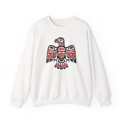 Indigenous hawk formline art sweatshirt featuring Pacific Northwest cultural designs.