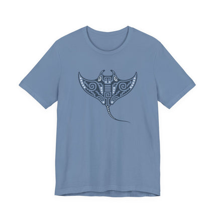Mayan Manta Ray T-Shirt | Teal Patterned Wings and Sweeping Tail Tee