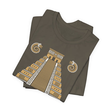 Mayan Pyramid T-Shirt | Gold Stepped Temple with Serpents Tee