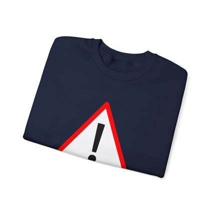 Danger warning sign exclamation mark graphic pullover sweatshirt.