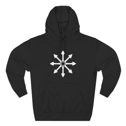 Black hoodie featuring a white eight-pointed chaos star occult symbol.