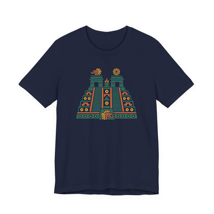 Aztec Temple T-Shirt | Red and Gold Stepped Architecture Design Tee