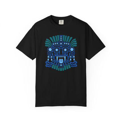 Tlaloc Aztec Rain God T-Shirt | Blue and Teal Geometric Face Design Tee