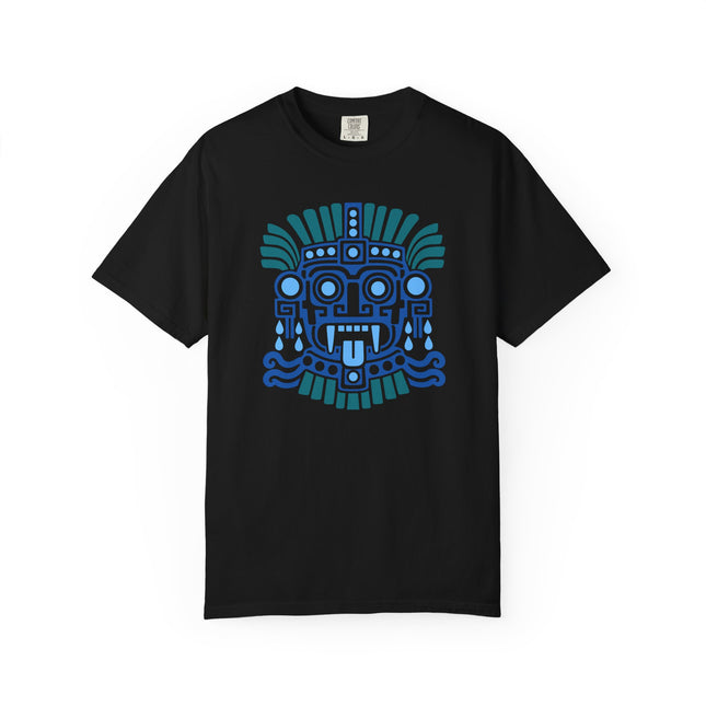 Tlaloc Aztec Rain God T-Shirt | Blue and Teal Geometric Face Design Tee