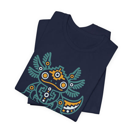 Aztec Axolotl T-Shirt | Teal and Gold Geometric Animal Design Tee