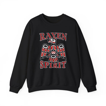 Haida art raven spirit graphic on black pullover sweatshirt.