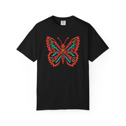 Aztec Butterfly T-Shirt | Red and Turquoise Geometric Wing Design Tee