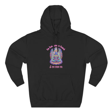 Lord Rama psychedelic mandala hoodie with Om Ramaya Namah mantra print.