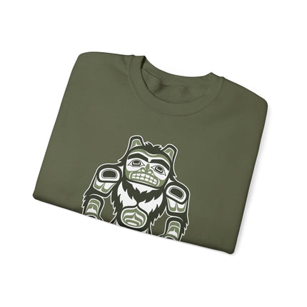 Sasquatch Bigfoot art pullover featuring Pacific Northwest indigenous style design.