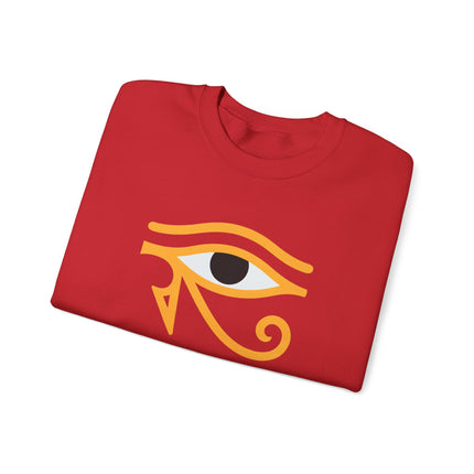 Eye of Horus graphic sweatshirt featuring ancient Egyptian symbolism on a comfortable pullover design.