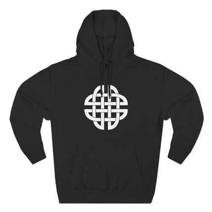 Celtic knot symbol graphic on a black hoodie.