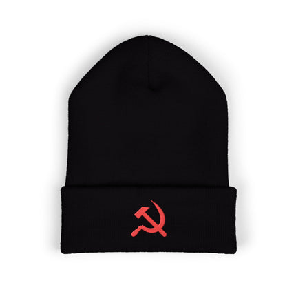 Red Hammer and Sickle Cuffed Embroidered Beanie