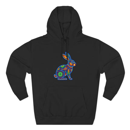 Colorful Huichol Rabbit Hoodie | Mexican Folk Art Inspired Pullover Hoodie