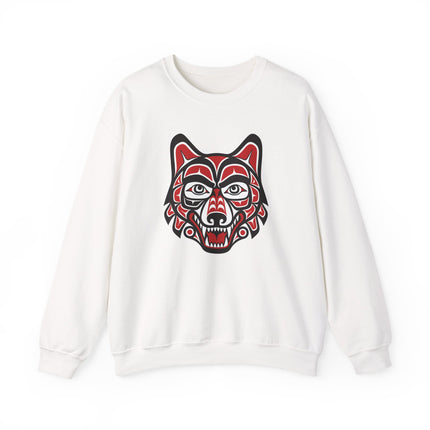 Wolf spirit art pullover featuring Pacific Northwest indigenous wolf design.