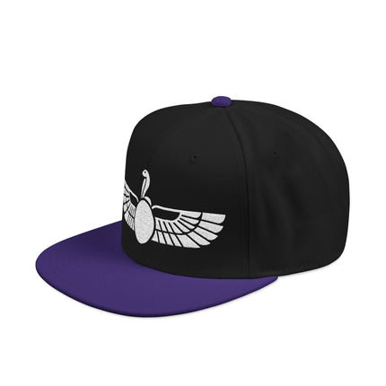Black snapback featuring the Egyptian Uraeus winged sun disk symbol.