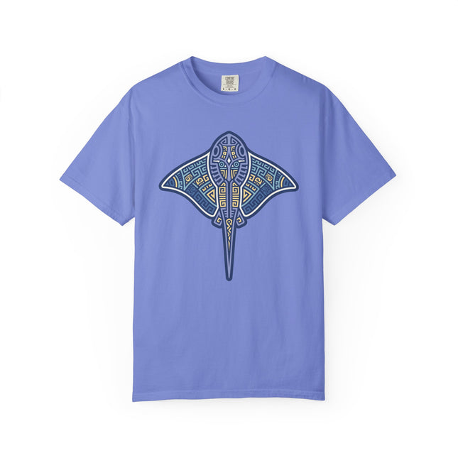 Mayan Stingray T-Shirt | Tribal Geometric Blue Ocean Animal Tee