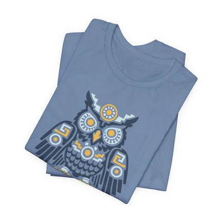 Aztec Owl T-Shirt | Rust and Gold Symmetrical Bird Illustration Tee