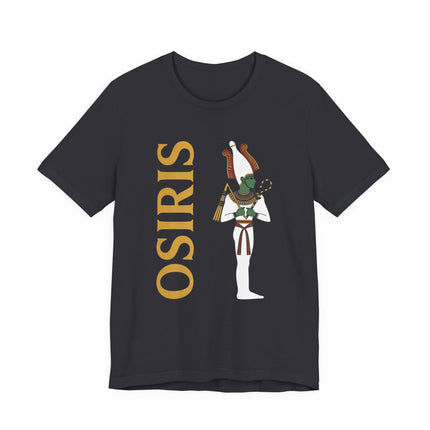 Osiris Egyptian god graphic tee featuring the deity and name on a dark t-shirt.
