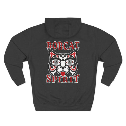 Tribal bobcat spirit graphic on a black pullover hoodie.