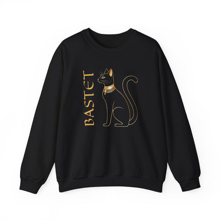 Bastet cat sweatshirt featuring an Egyptian goddess graphic and text pullover design.