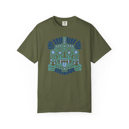Tlaloc Aztec Rain God T-Shirt | Blue and Teal Geometric Face Design Tee