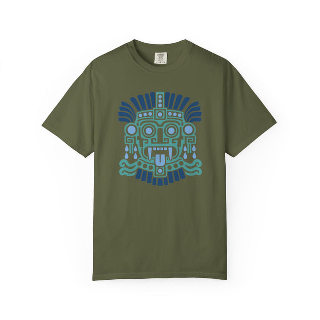 Tlaloc Aztec Rain God T-Shirt | Blue and Teal Geometric Face Design Tee