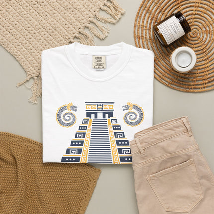Stepped Pyramid T-Shirt | Red and Gold Mesoamerican Graphic Tee