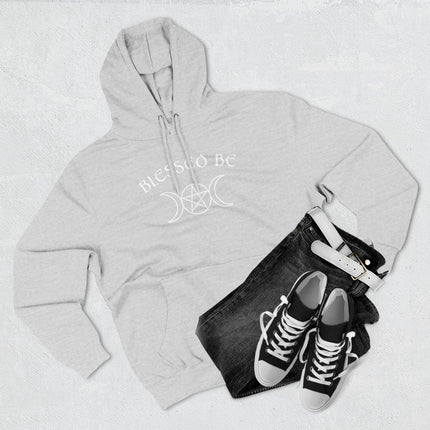 Pagan "Blessed Be" hoodie featuring a triple moon and pentagram symbol for witchy spiritual wear.