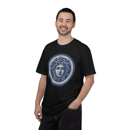 Blue Medusa Mosaic T-Shirt | Greek Mythology Gorgon Head Graphic Tee