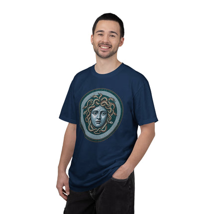 Blue Medusa Mosaic T-Shirt | Greek Mythology Gorgon Head Graphic Tee