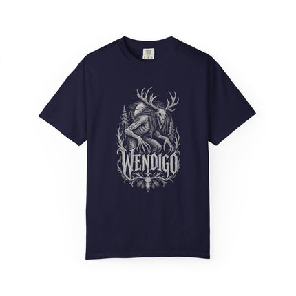 Wendigo T-Shirt | Antlered Forest Creature in Monochrome Horror Art