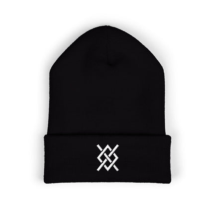 Gungnir Embroidered Cuffed Beanie with White Angular Knot Motif