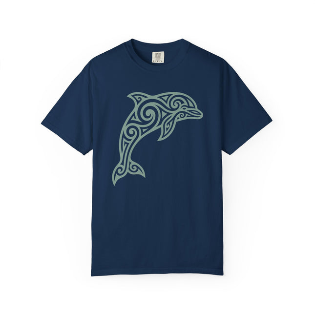 Tribal Dolphin Swirl Art Graphic T-Shirt | Ocean Animal Tee | Comfort Colors