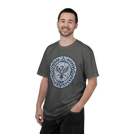 Mosaic Phoenix T-Shirt | Blue Roman Style Mythological Bird Graphic Tee