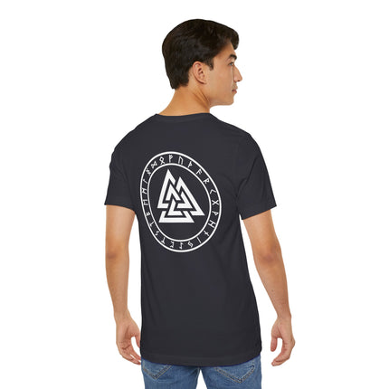 Norse Valknut Runic Back Print T-Shirt | Elder Futhark Rune Circle Viking Tee