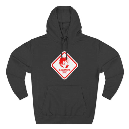Black rock hoodie featuring the "Headbanging Zone" devil graphic.